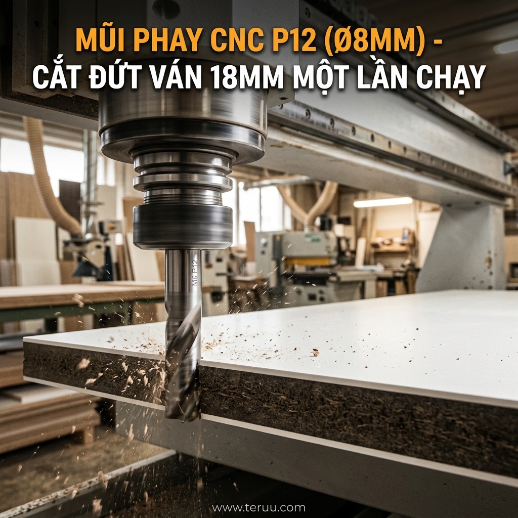 P12 Mũi phay CNC xoắn nén 2 chiều Ø8 mm