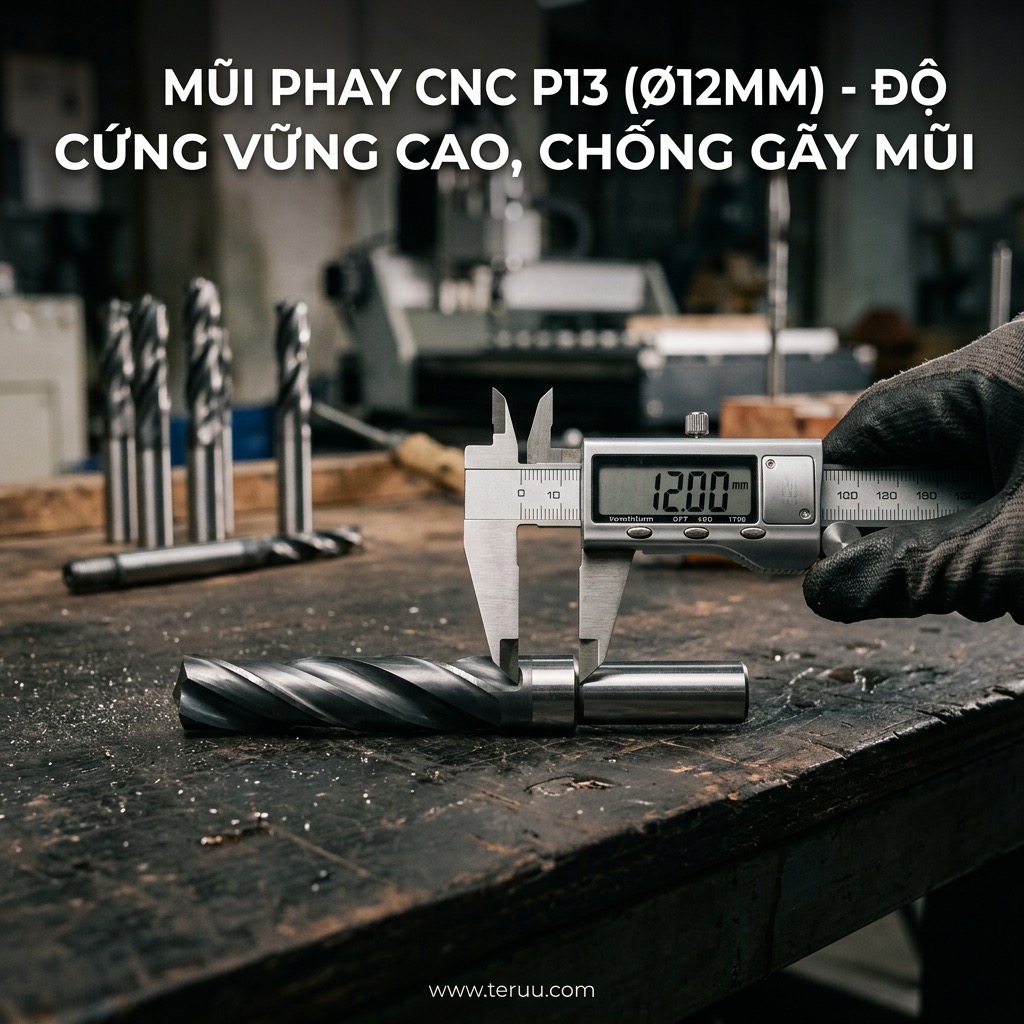 P13 Mũi phay CNC xoắn nén Ø12 mm chịu tải cao