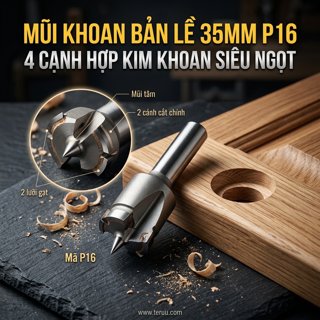 P16 Mũi khoan bản lề 35 mm 4 cạnh hợp kim